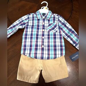 Plaid Shirt and Tan Shorts Set